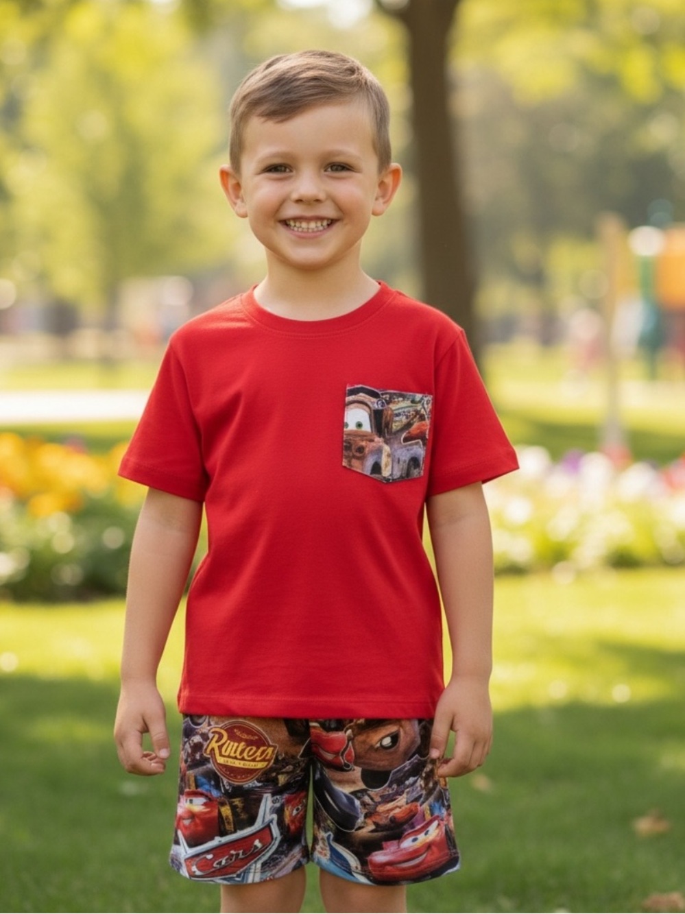 New Boys Cars Print Boutique Short Set Disney Parks Outfit‎ Lightning McQueen